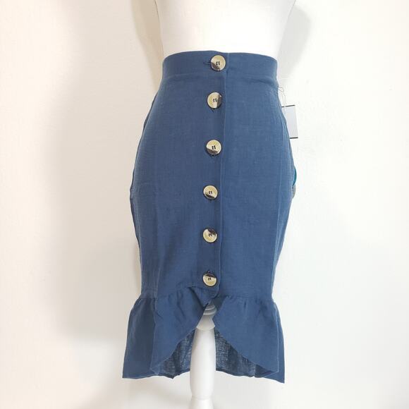 NEW!! WET Women SIZE XS Linen Blend Melodie Flounce Mermaid Skirt Steel Blue - Picture 15 of 15